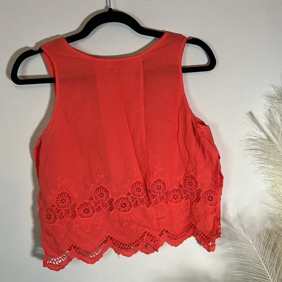 Tobi Orange Cotton Lace Detail Tank - Picture 6 of 7
